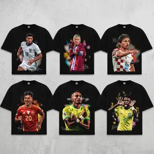 [Collection] Haaland Bellingham Modric Vinicius Pedri Raphinha Signature Graphic T-Shirt, Vintage Player Football Bootleg Rap Style Men's Black Oversized Top, Unisex Retro Soccer Player Sportswear, WC 2026 Soccer Merch Gift