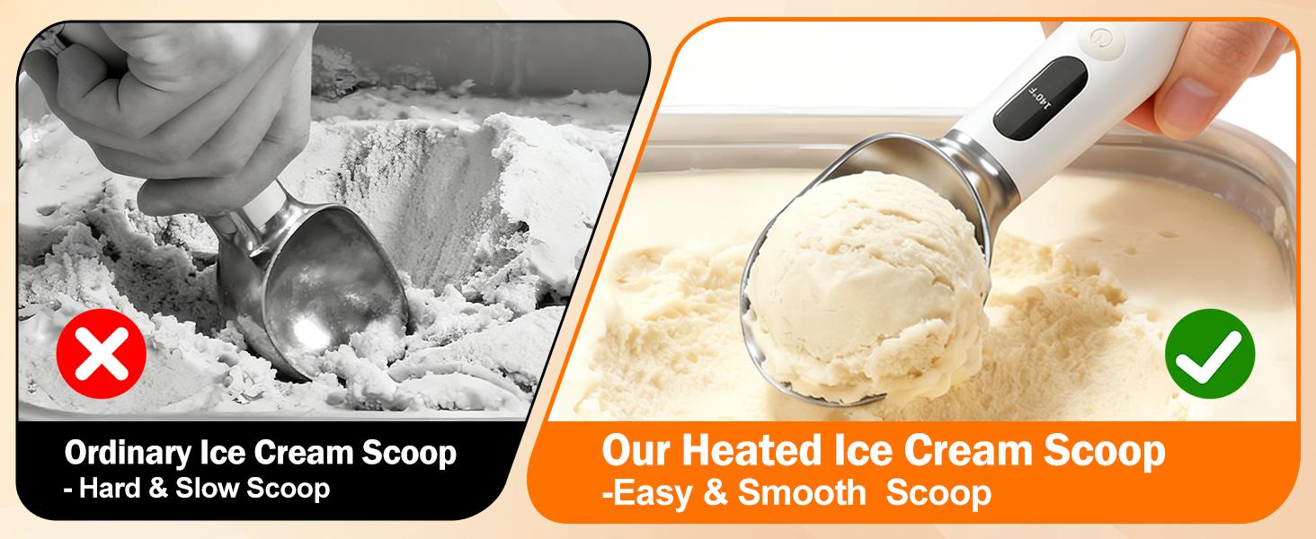 Heated Ice Cream Scoop, Electric Ice Cream Scoop With 3 Temperature Settings (120°F/140°F/160°F) For Rock-Hard Ice Cream, USB-C Rechargeable, Ice Cream Scoop Heating, IPX7 & Easy Clean, Ergonomic Design, Gift