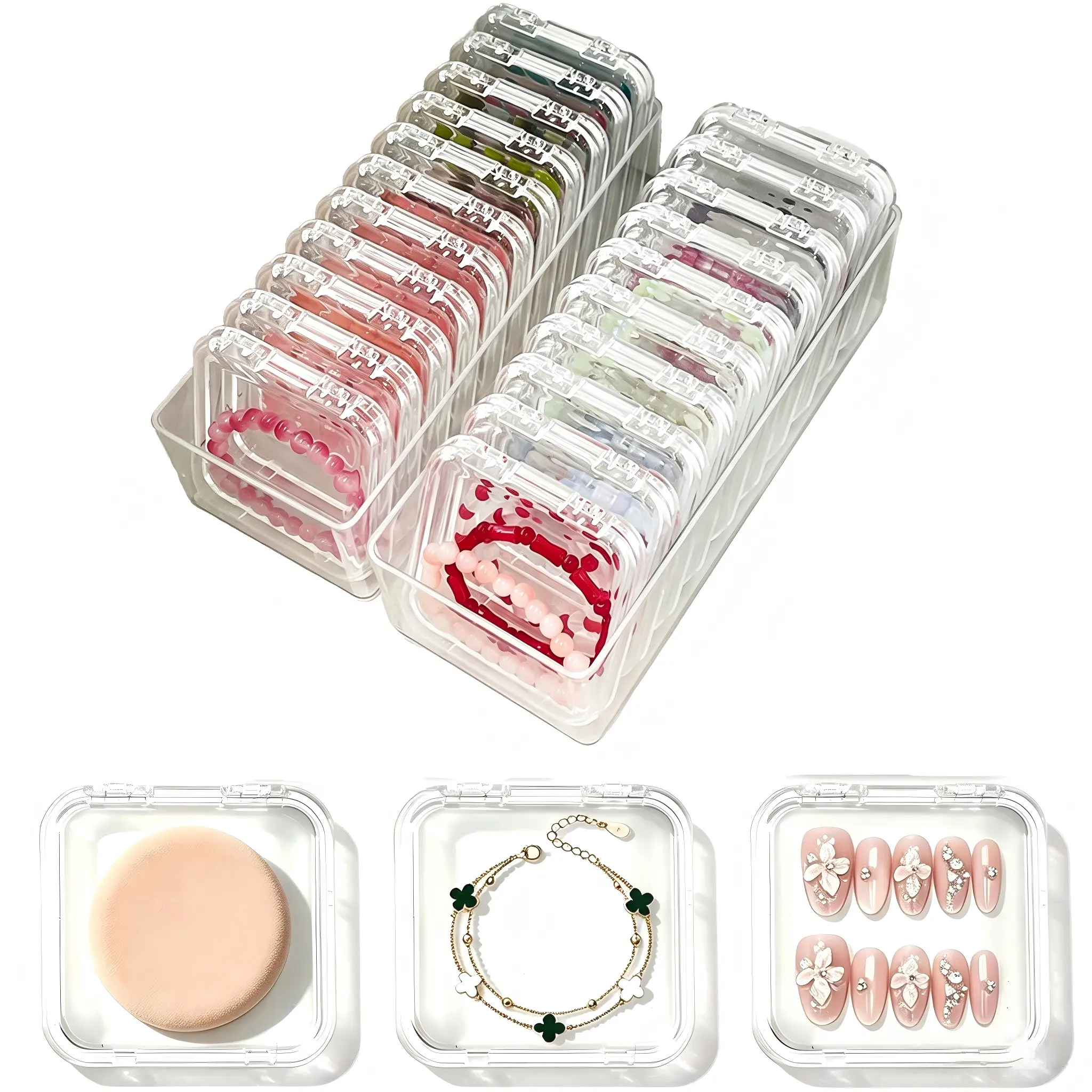Clear Travel Jewelry Case, Portable Plastic Jewelry Organizer Box for Bracelets, Necklaces & Earrings, Protective Storage Container for Press-On Nails, Makeup & Small Accessories