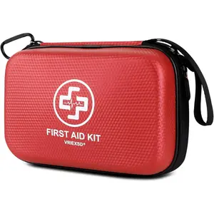 320 Piece Waterproof Hard Shell Eva First Aid Kit for Home, Camping, Cars, Hiking, Travel, Businesses & Outdoor Emergencies - Emergency Medical Kits (Red) Disposable Nitrile Gloves Butterfly Bandage Disinfectant Healthcare Black emergency kit school