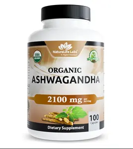 NaturaLife Labs Organic Ashwagandha 2100 mg per Serving – Full Spectrum Root Powder and Standardized Extract (Withanolides) – 100 Capsules – Vegan – Non-GMO, Gluten-Free