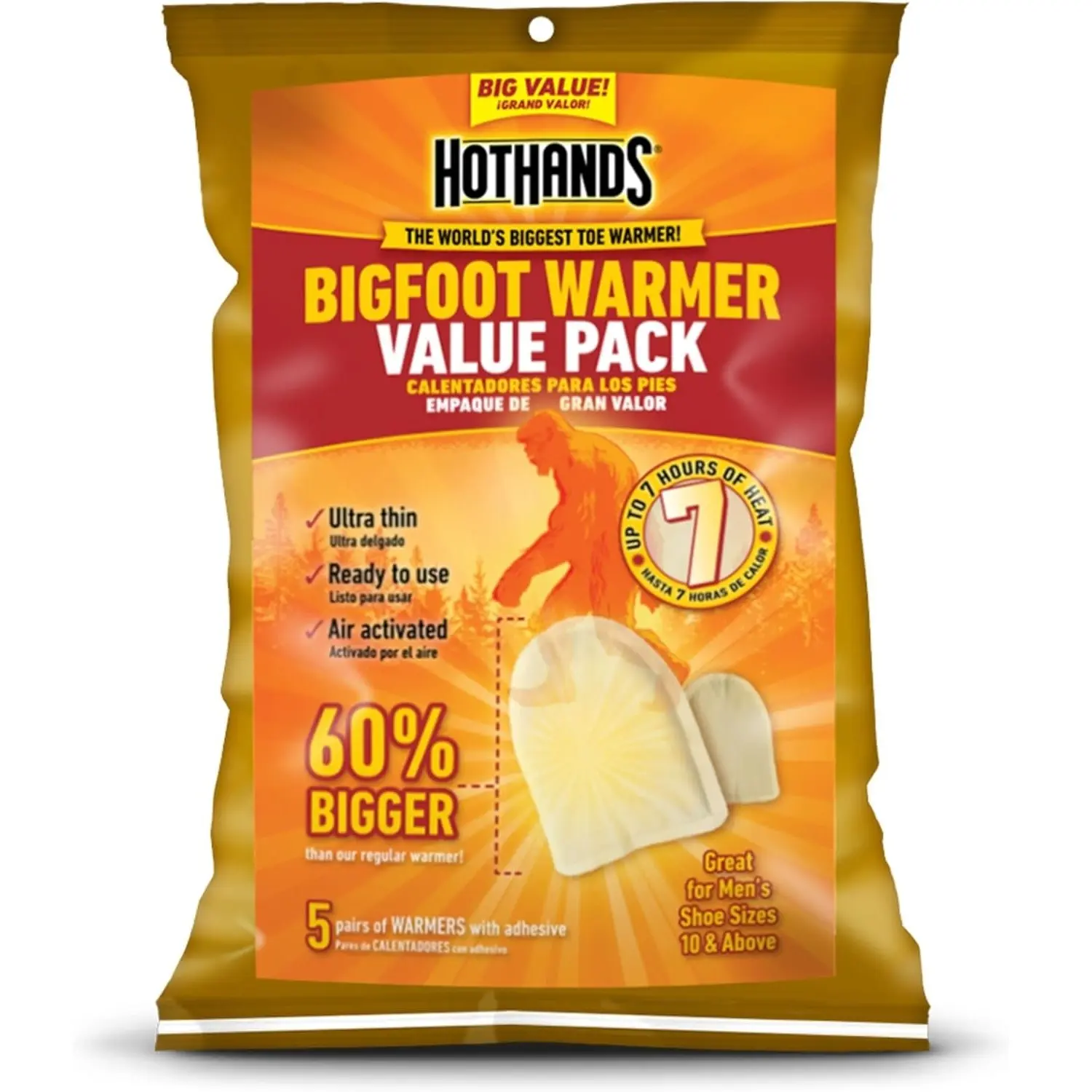 HotHands Bigfoot Adhesive Toe Warmer | 5 Pair Value Pack