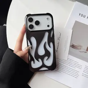 Compatible with iPhone 17/17 Air/17 Pro/17 Pro Max: Premium Protective Shockproof Flame Pattern Smartphone Phone Case Cover | Glossy Electroplating | Creative and Stylish Hollow Heat Dissipation Soft Case
