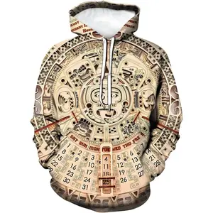 Men's Aztec-style Casual hooded sweater with a Mayan totem pattern, Casual Hooded Sweatshirt, Graphic Hoodies, and Mexican print design