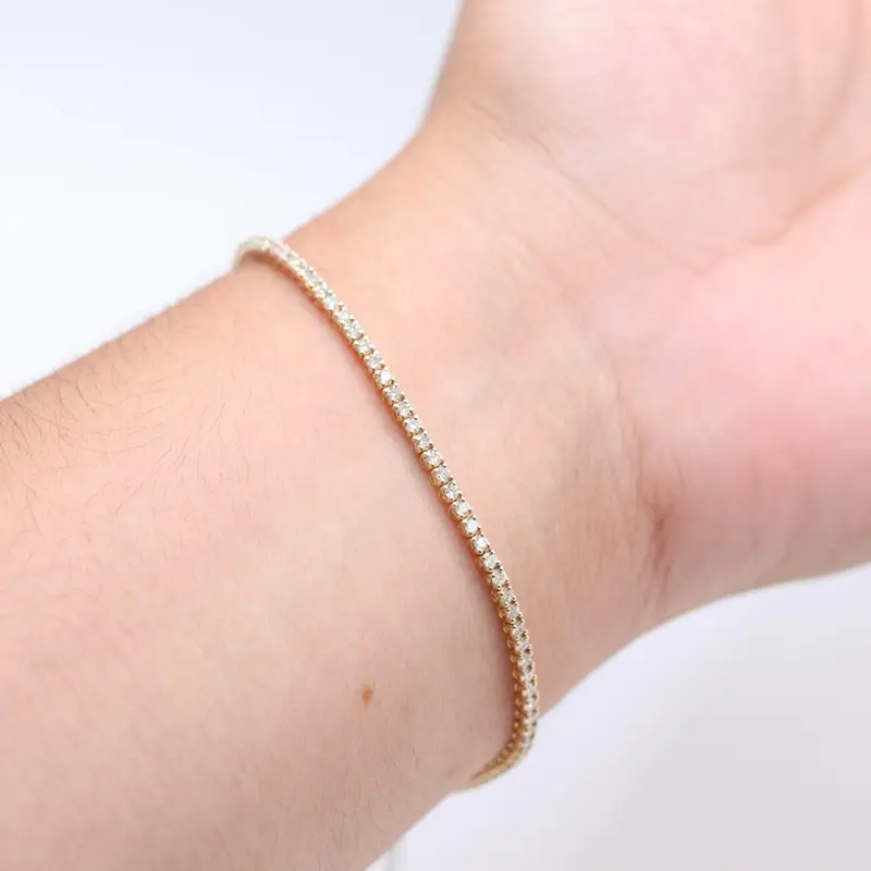 14KT Gold Real Diamond Tennis Bracelet - Size 7 2 CT Lab Grown