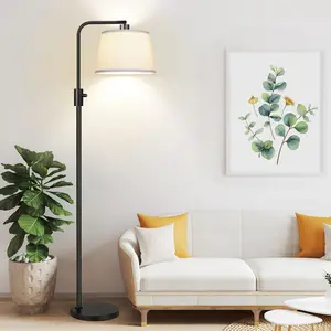 [Upgraded Version] Dimmable Floor Lamp, Includes 1000 Lumens LED Edison Bulb, Curved Floor Lamp Suitable for Living Room Modern Standing Lamp, Comes with Linen Lampshade, Suitable for Bedroom Office Restaurant High Foot Lamp - Black