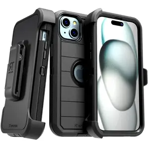 Rome Tech Defender Series Case for Apple iPhone 15 2023 - Durable Shockproof Protective Cover with Swivel Belt Clip & Kickstand Function