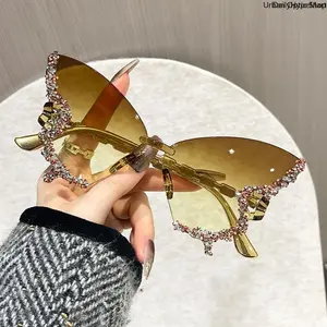 Rimless Butterfly Cat Eye Sunglasses with Fashionable Frames, Trendy Vintage Style for Women’s Party & Daily Wear, Fashionable Frames Sunglasses, Trendy Vintage Sunglasses