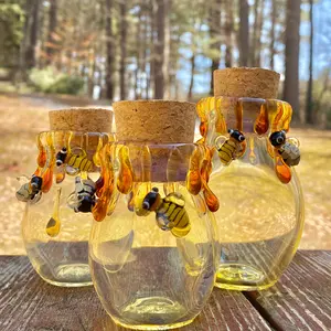HANDMADE Glassart original design silver fumed Honeybee Glass Jar with cork, for Spices and Herbs