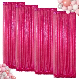 Fuchsia Sequin Backdrop Curtains Hot Pink Glitter 4 Panels 2ftx8ft for Girls Party Sweetheart Birthday Wedding Decorations Shimmer Effect Banners