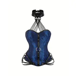 Steampunk Corset Punk Steel Boned Bodice Jacquard Court Gothic Halter Neck Side Zipper Tight Fitting Court Shapewear