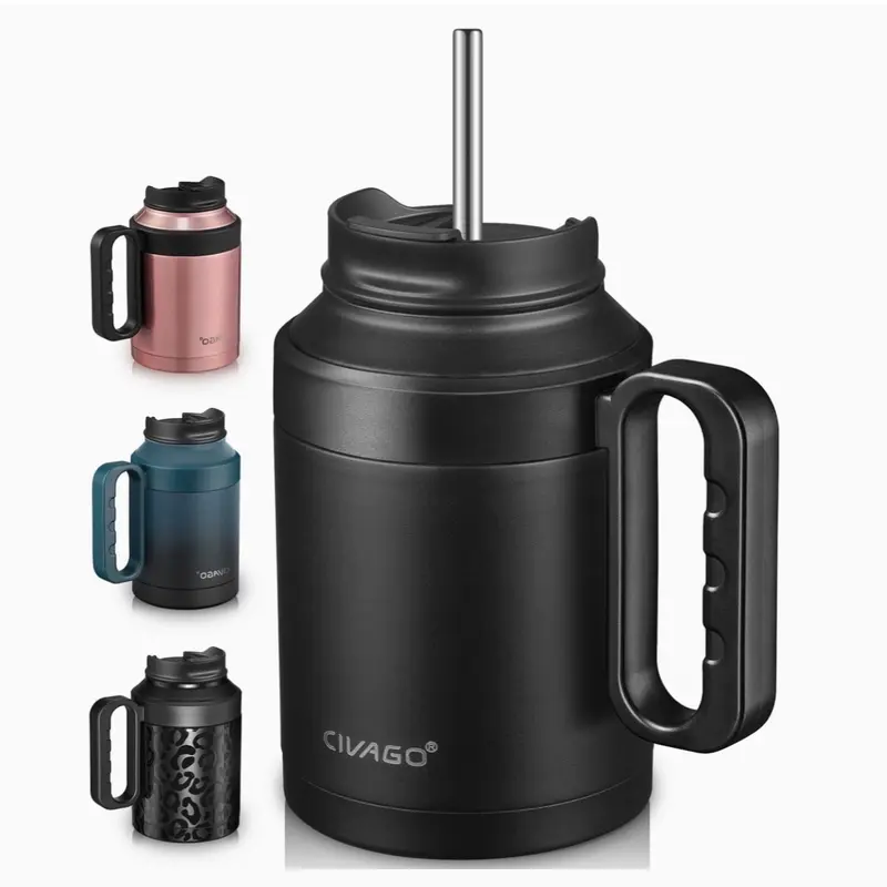 Insulated 50oz Tumbler Mug with Lid and Straw, Vacuum Travel Coffee Mug with Handle, Double Wall Stainless Steel Water Cup Bottle