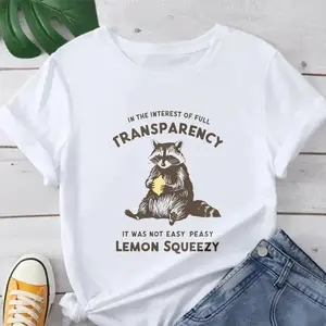100% Cotton Meme Raccoon Streetwear Top, In The Interest Of Full Transparency It Was Not Easy Peasy Lemon Squeezy Raccoon Tee, Stay Trashy Shirt for Women Guys
