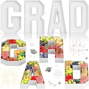 Grad Charcuterie Letters Fillable for Graduation Decorations, 13.7 Inch White Grad Cardboard Letters Charcuterie Boards Paper Mache Letter Trays for Grad Table Centerpieces Supplies