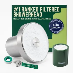 PRIMALS Filtered Shower Head - Removes Chlorine, Fluoride, Heavy Metals & Other Harmful Substances - Reduces Hairloss, Dry Itchy Skin, Eczema & Dandruff - Luxurious Water Pressure - Brushed Nickel