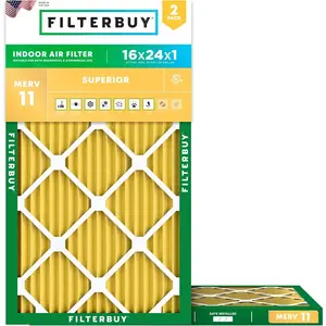 Filterbuy 16x24x1 Air Filter (2-Pack), Pleated MERV 11 Allergen Defense HVAC AC Furnace Air Filters (Actual Size: 15.38 x 23.38 x 0.75 Inches)