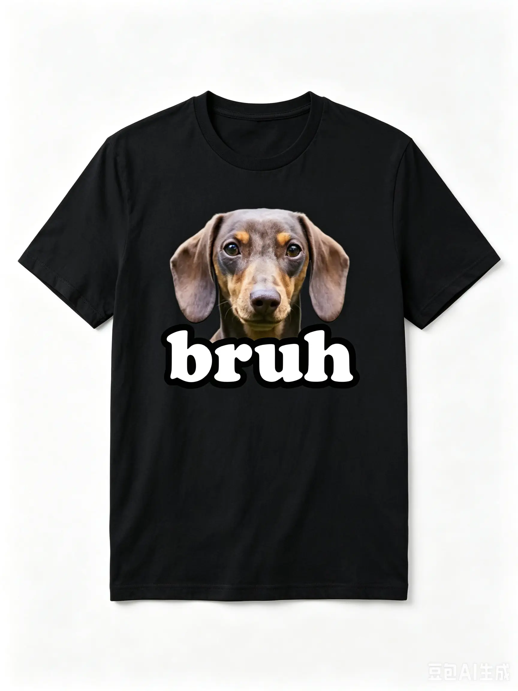 Men's Graphic Cotton T-Shirt, Funny Dachshund Bruh Meme Print, Casual Loose-fitting Shortsleeve Top for Teens, Gift for Dachshund Lovers, Menswear
