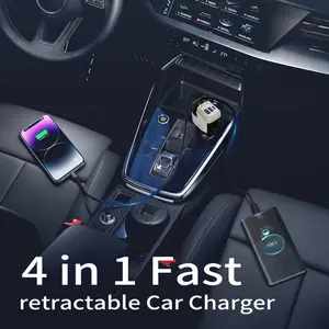 2026 Latest Extendable Car Charger with 4 Shock Absorbers, 4-In-1 USB-C 69w Cigarette Lighter Adapter, 31.5 Inch Cable, 2 USB Ports