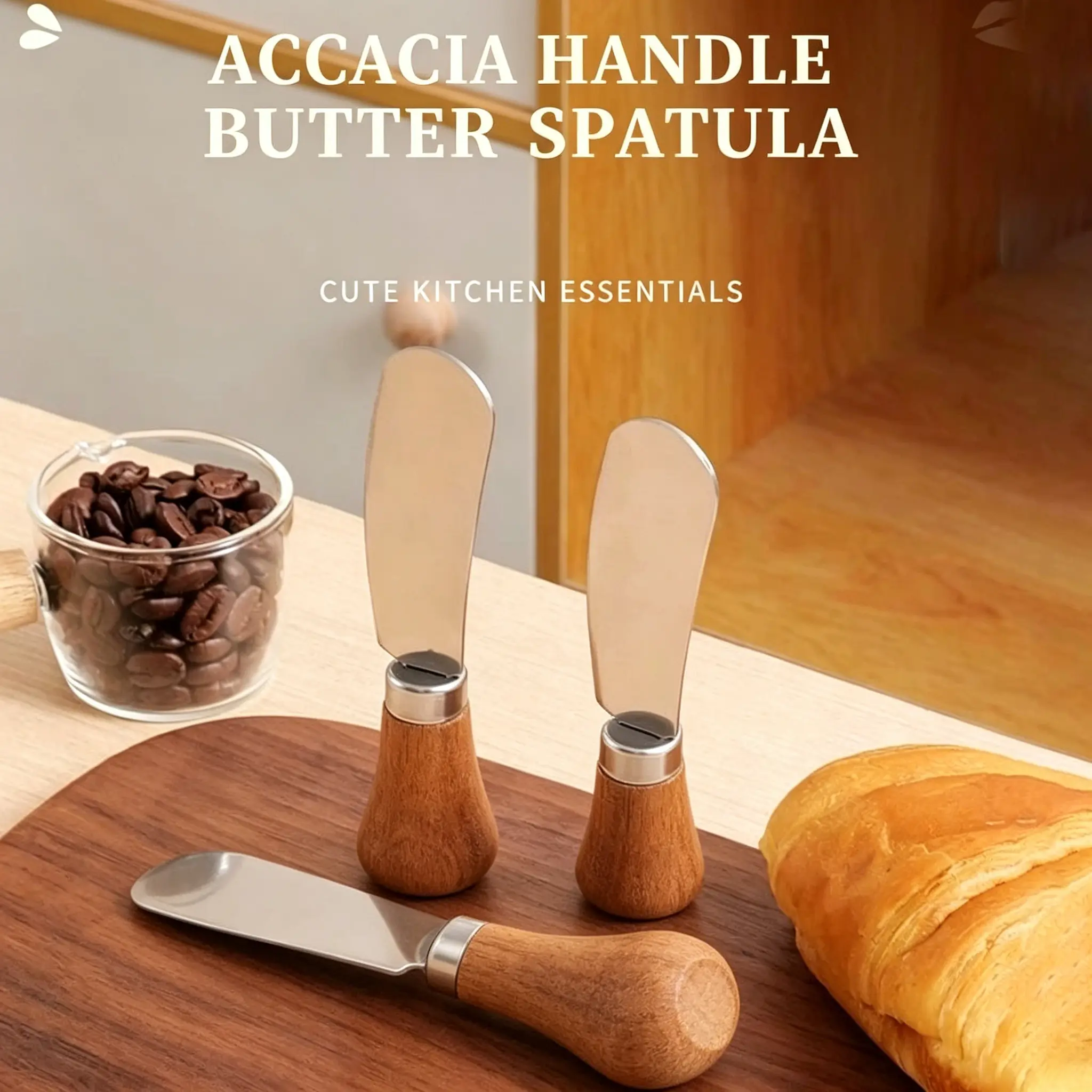 Wooden Handle Butter Knife, Mini Standing Spreader Knife, Multi-purpose Stainless Steel Knife for Butter, Jam, Peanut Butter, Cheese & Bread