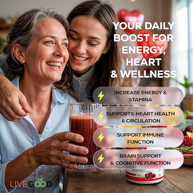 LiveGood Organic Super Reds – Heart, Energy & Circulation Support | Alfalfa, Beet Root, Pomegranate, Grape Seed | USDA Organic, Vegan, Gluten-Free | 9.25 oz