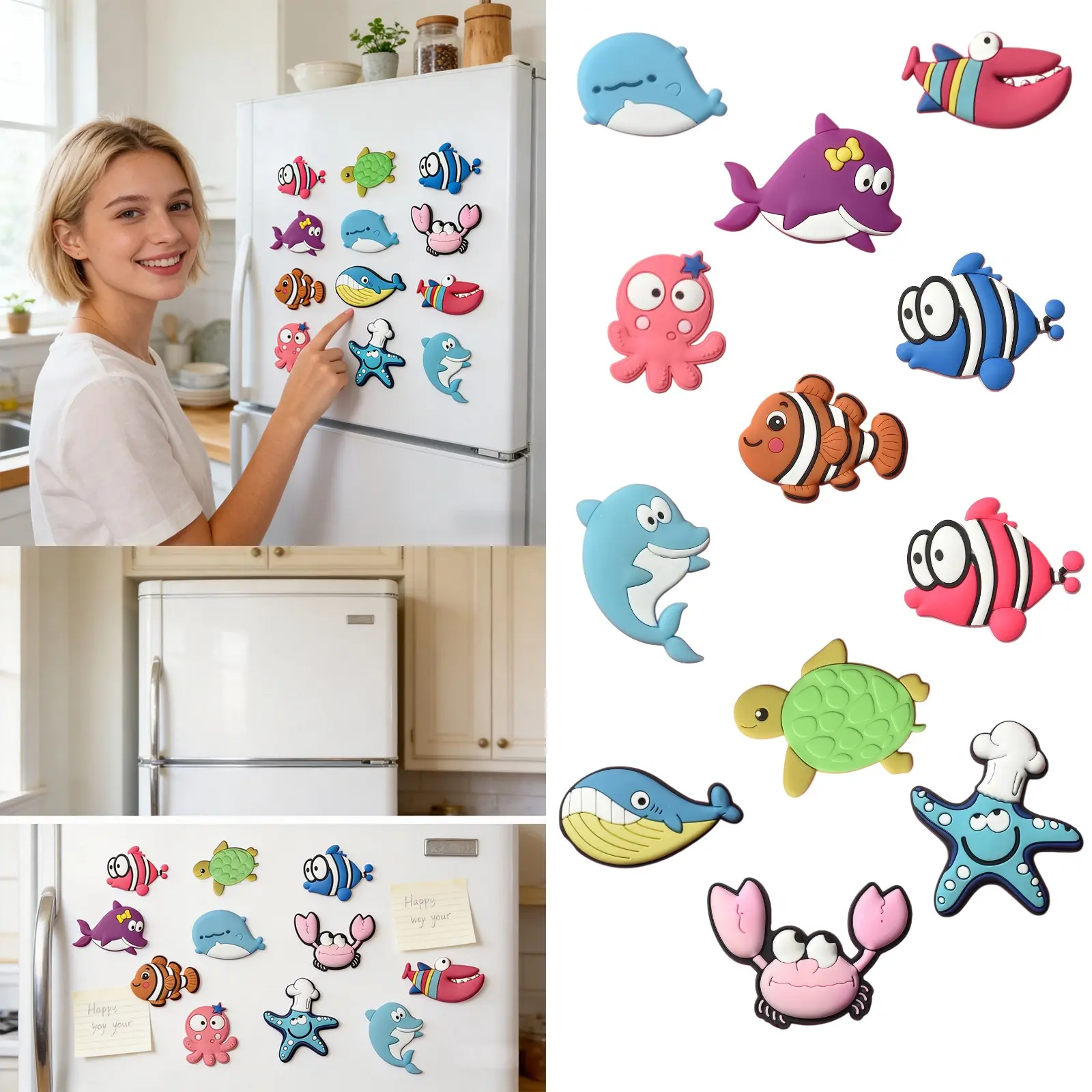 Cute Cartoon Ocean Animal Fridge Magnets Set, Soft Multicolor Sea Turtle Whale Dolphin Crab Octopus Starfish, Kitchen Whiteboard Storage Cabinet Decor, Home Decor, Refrigerator Magnets Set, Cute Magnets For Fridge