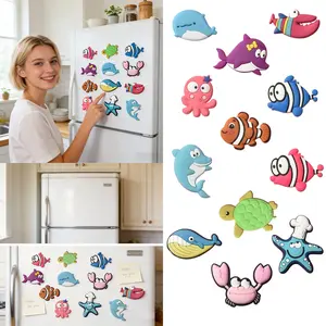Cute Cartoon Ocean Animal Fridge Magnets Set, Soft Multicolor Sea Turtle Whale Dolphin Crab Octopus Starfish, Kitchen Whiteboard Storage Cabinet Decor, Home Decor, Refrigerator Magnets Set