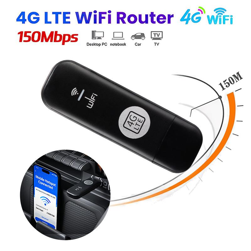 【Data-Only SIM Card Required】 Joytutus 4G LTE WiFi Router 150Mbps USB Modem Unlocked Portable Car WiFi Adapter for Desktop PC Notebook TV Black Wireless Dongle Device