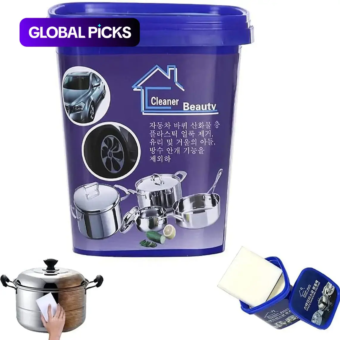 All-Purpose Cleaning Paste, 1 Box of Cleaning Paste with Sponge & Cloth, Household Cleaning Supplies, Home Cleaner, Kitchen Cleaning Product, Kitchen Cleaners for Dishes, Kitchen Sinks & Car Wheels, Non-Corrosive Cleaner #GLOBAL PICKS