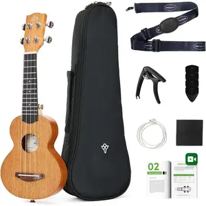 17 Inch Solid Mahogany Mini Ukulele ?C Professional Travel-Friendly Ukelele for  & Adults, Beginner Kit with Free Online Lessons, Includes Gig Bag, Capo & Picks (17")