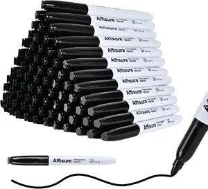 Permanent Markers Bulk, 50 Pack, Black Permanent Marker Pens, Fine Tip, Waterproof, Quick Drying, Smooth Writing, Used on Glass Metal Stone Paper Most Surfaces, Office School Supplies