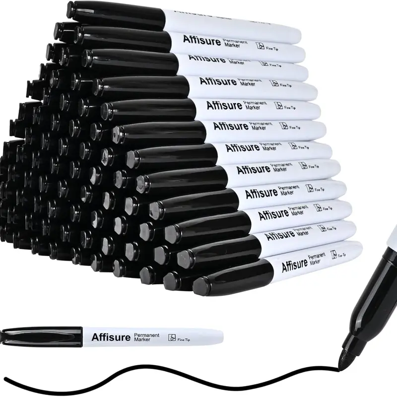 Permanent Markers Bulk, 50 Pack, Black Permanent Marker Pens, Fine Tip, Waterproof, Quick Drying, Smooth Writing, Used on Glass Metal Stone Paper Most Surfaces, Office School Supplies