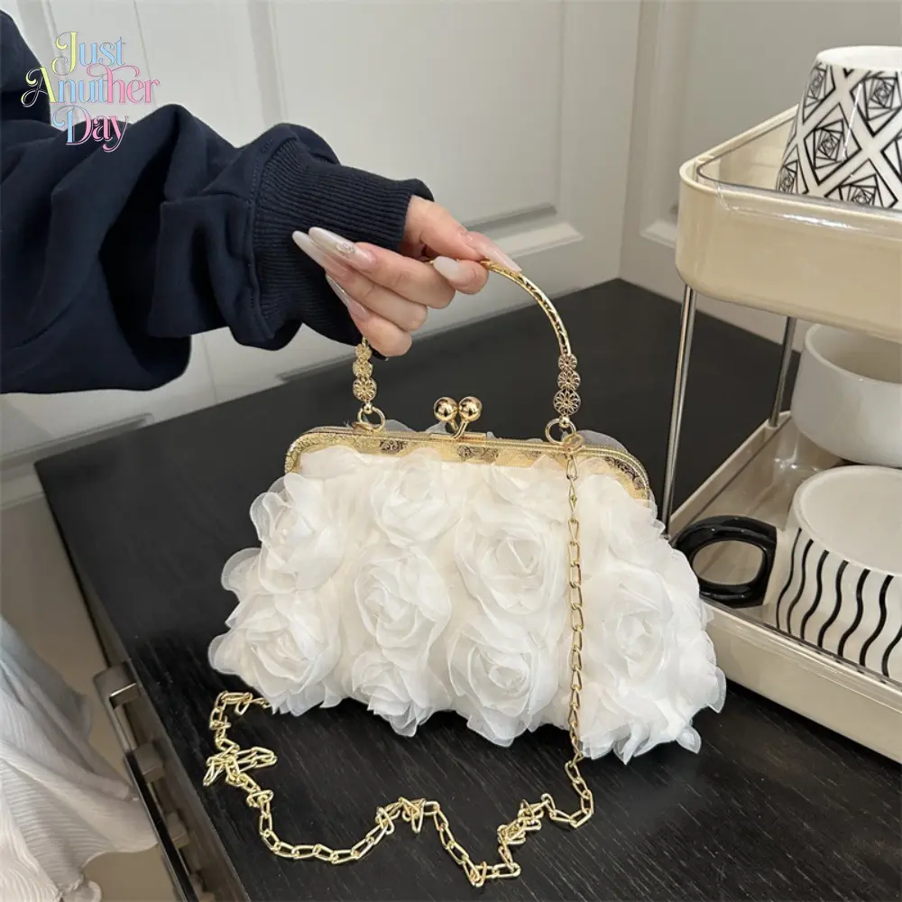 Floral Clutch Handbag with Chain Strap, Elegant Rose Flower Kiss-Lock Purses, Versatile Stylish Accessory for Weddings, Parties