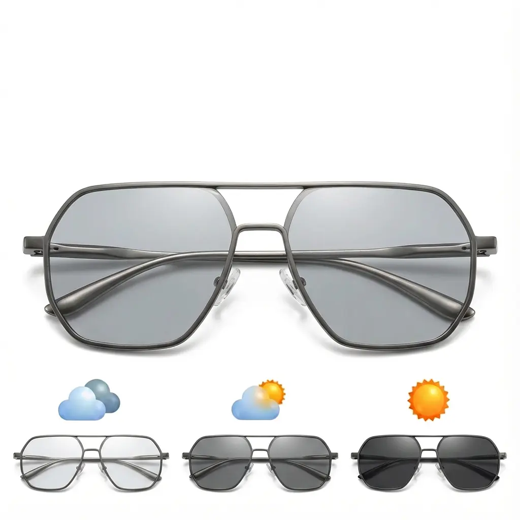 GIMELEST-07 -End Aviator , Day and Night Dual-Use Photochromic , Polarized Anti-Glare, TAC Lens with UV400 Protection, Lightweight Metal Frame, Unisex, Scratch-Resistant and Wear-Resistant, a Must-Have Outdoor Essential outing quality