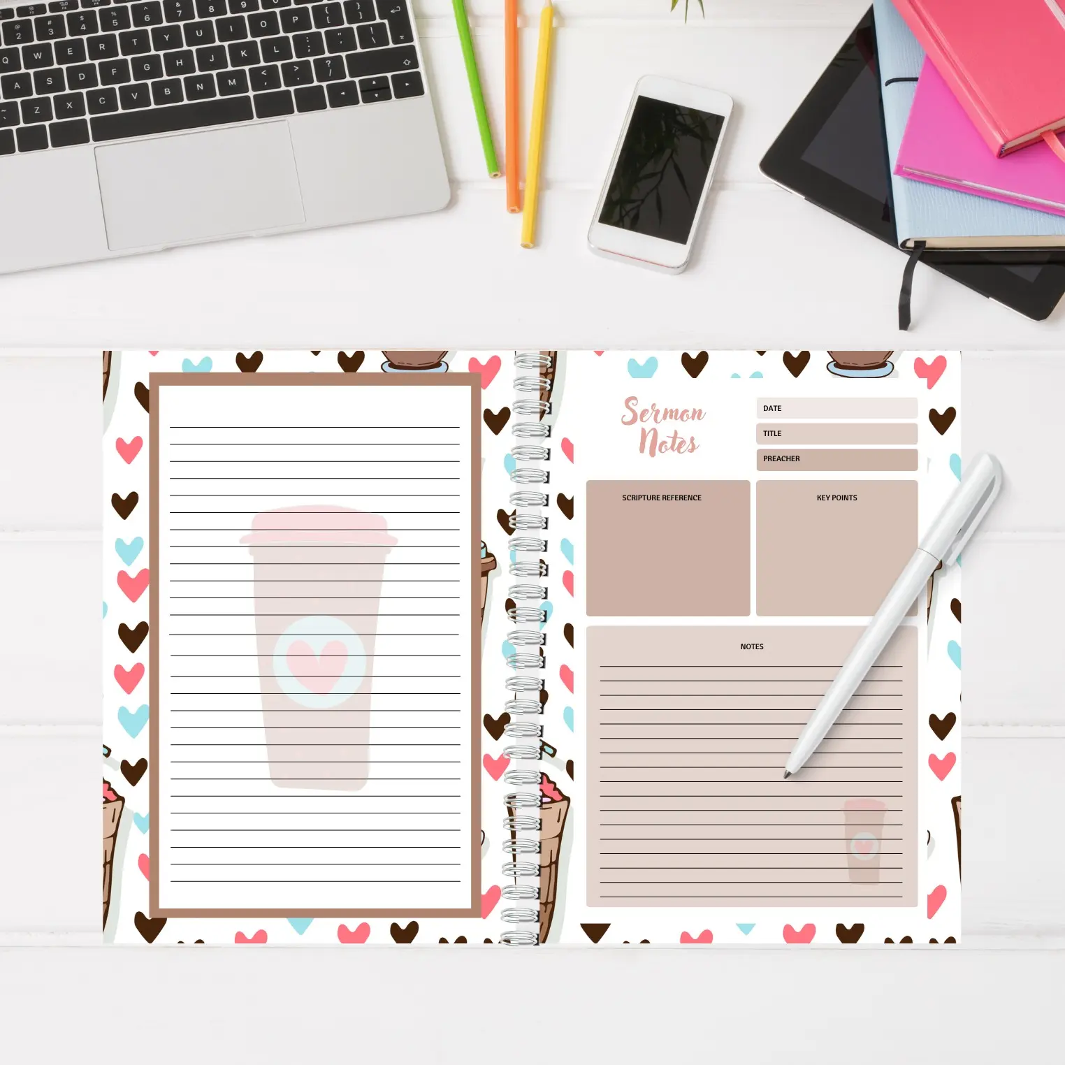 Church Notes Journal - Spiral Church Notebook - 50 Weeks with Guided Reflection - Ample Writing Space for Key Points & Notes