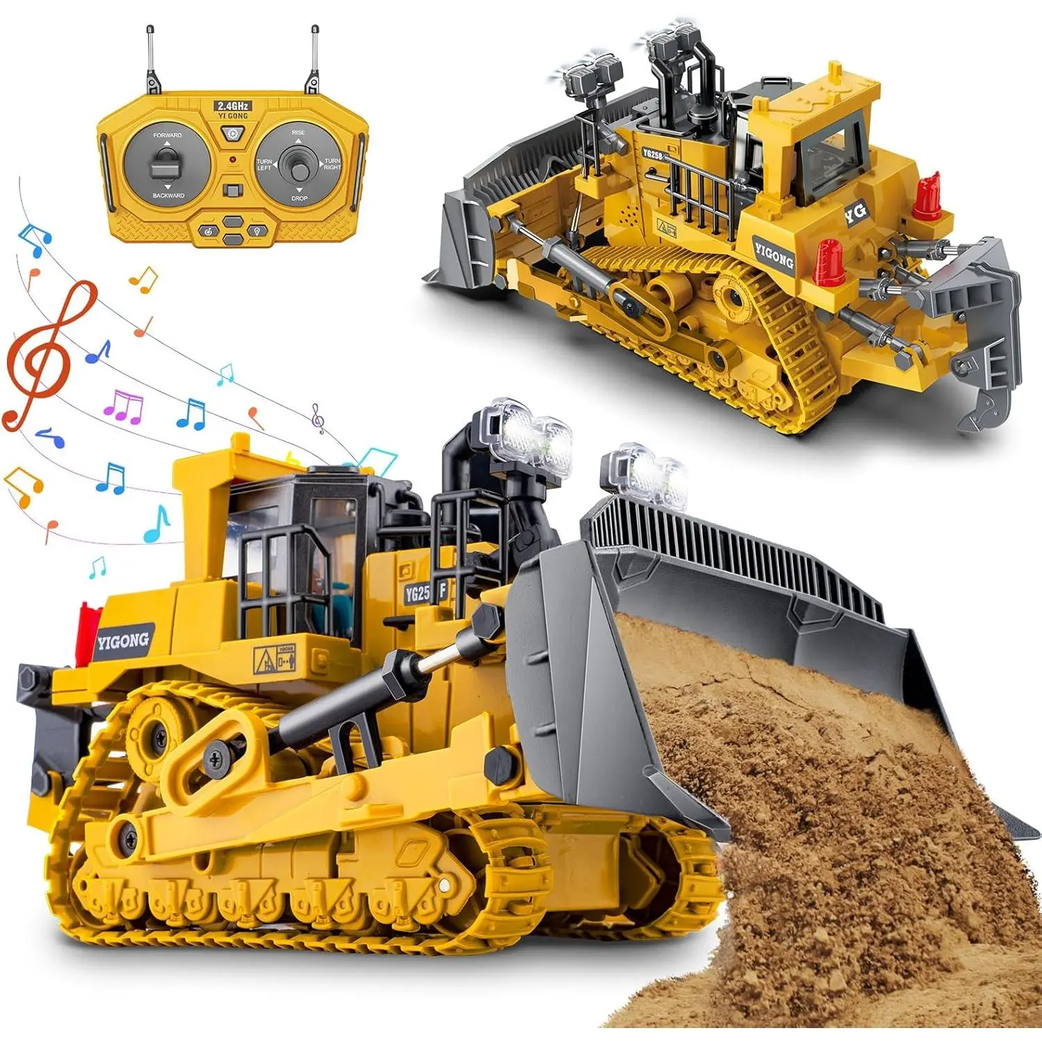 Rc Bulldozer Toys - Remote Control Bulldozer Construction Vehicles Trucks Toys for Boys Kids Age 7 8-12 - Metal Remote Control Electric Tractor Loader Toys with Light and Sound - Birthday Gift