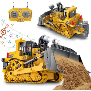Rc Bulldozer Toys - Remote Control Bulldozer Construction Vehicles Trucks Toys for Boys Kids Age 7 8-12 - Metal Remote Control Electric Tractor Loader Toys with Light and Sound - Birthday Gift