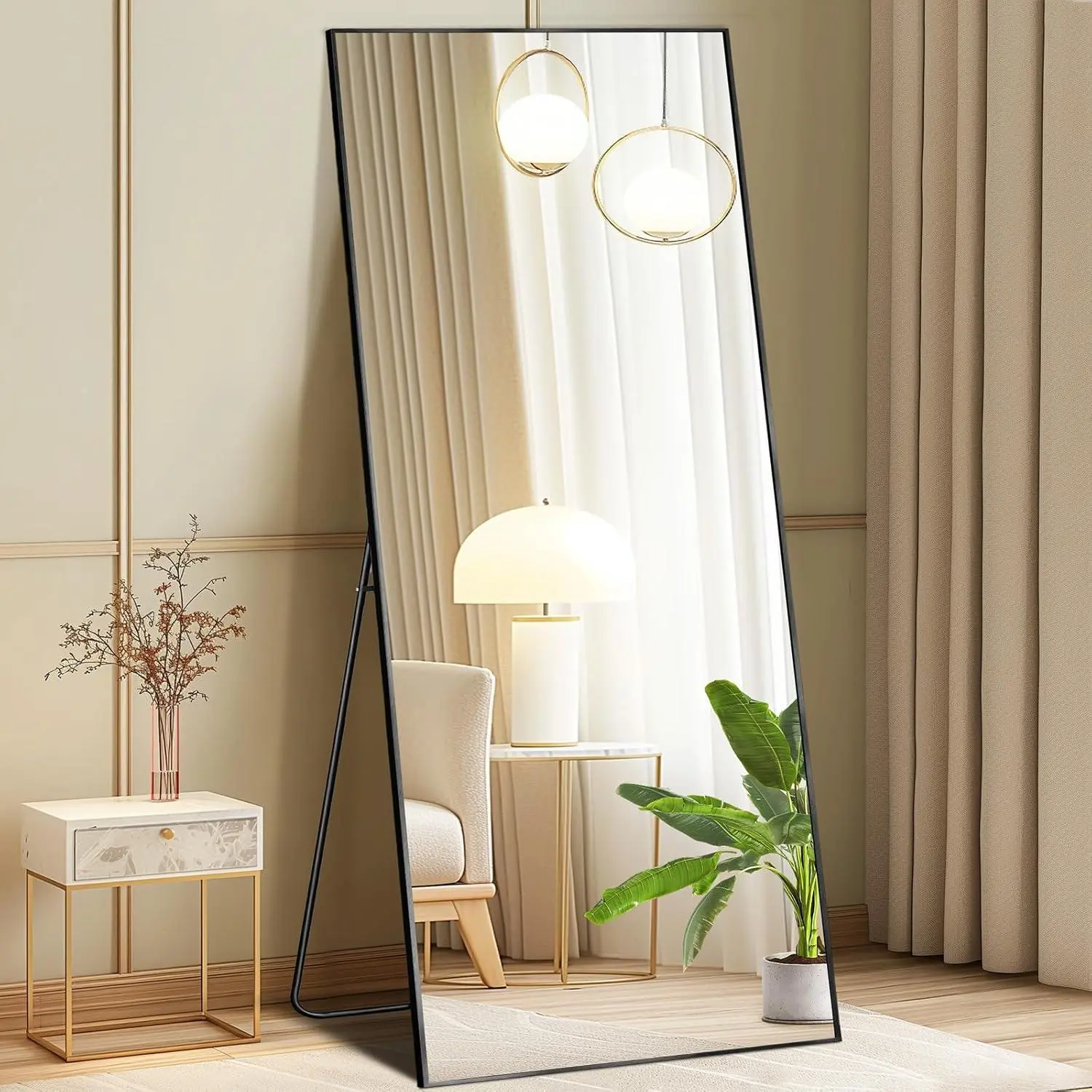 Large Oversized Full-Length Mirror 26x68, Shatterproof Nano-Tempered Glass Floor Mirror with Aluminum Alloy Frame, Freestanding Full-Body Mirror for Bedroom/Living Room, Wall-Mountable, No Assembly Required