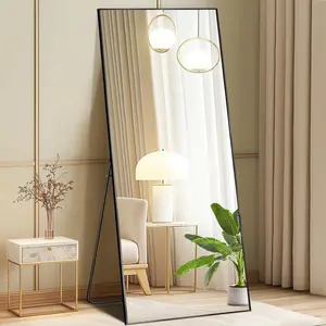 Full-Length Floor Mirror 24x65, Shatterproof Nano Tempered Glass Standing Mirror with Aluminum Alloy Frame, Oversized Full-Body Mirror for Bedroom, Wall-Mountable or Leaning, Modern Design, No Assembly Required
