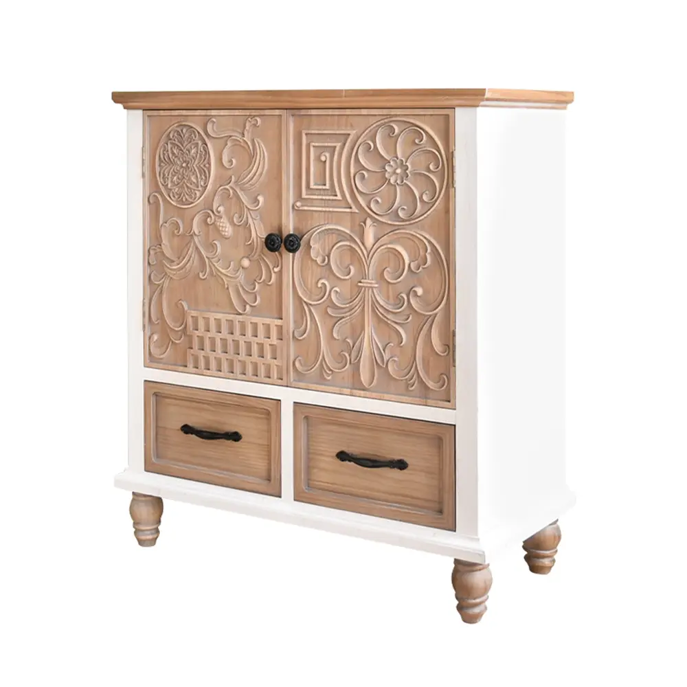 Accent Wood Sideboard Cabinet with Flower Carved Door