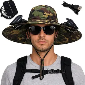 Solar Powered Fan Hat With 2 Removable Fans Wide Brim Sun Hat For Outdoor Fishing, Hiking Gardening, USB Solar Charging