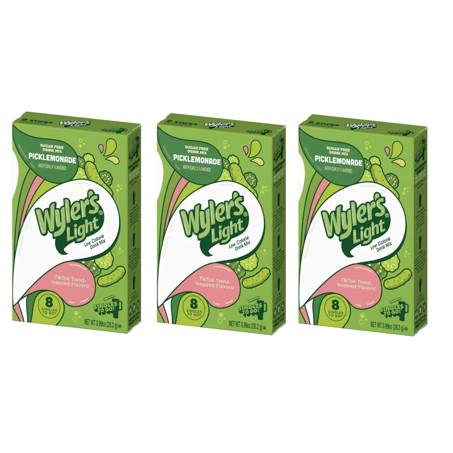 Wyler's Light Singles To Go Powder Packets, Water Drink Mix, 8 Count, 3 Boxes(24 Single Servings) (Pickle Lemonade)