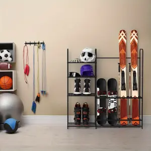Heavy Duty Freestanding Ski Storage Rack - Metal Ski Organizer with Shelf for Snowboards, Poles, Boots, Goggles & Helmets - Space-Saving Floor Stand for Indoor/Outdoor Use, Ski Storage Rack, Versatile Shelving Unit, Sturdy Construction