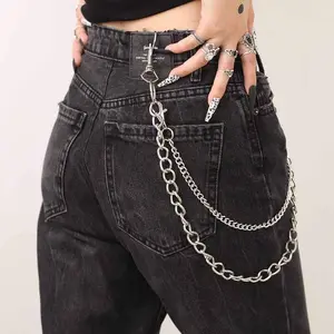 Hip Hop Pants Jean Chain Goth Punk Silver Trousers Chains Biker Heavy Thick Wallet Pocket Chains Silver Keychains Body Jewelry for Men and Women (Silver), Free sizes
