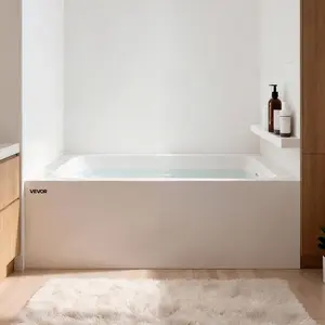VEVOR Alcove Bathtub, 54" x 30" Contemporary Alcove Acrylic Bathtub, Soaking Bath Tub with Right Hand Drain and Overflow Hole, Large Rectangular Deep Soak Tub for Bathroom with Integral Flange, White