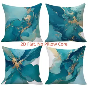 4pcs, Blue-Green and Golden Abstract Art Throw Pillow Covers, Minimalist Marble Texture Patterns, Home Spring Décor Products, Suitable Living Room, Bedroom, Sofa and Bed Decoration, 2D Flat, Single Sided Printing, No Pillow Core