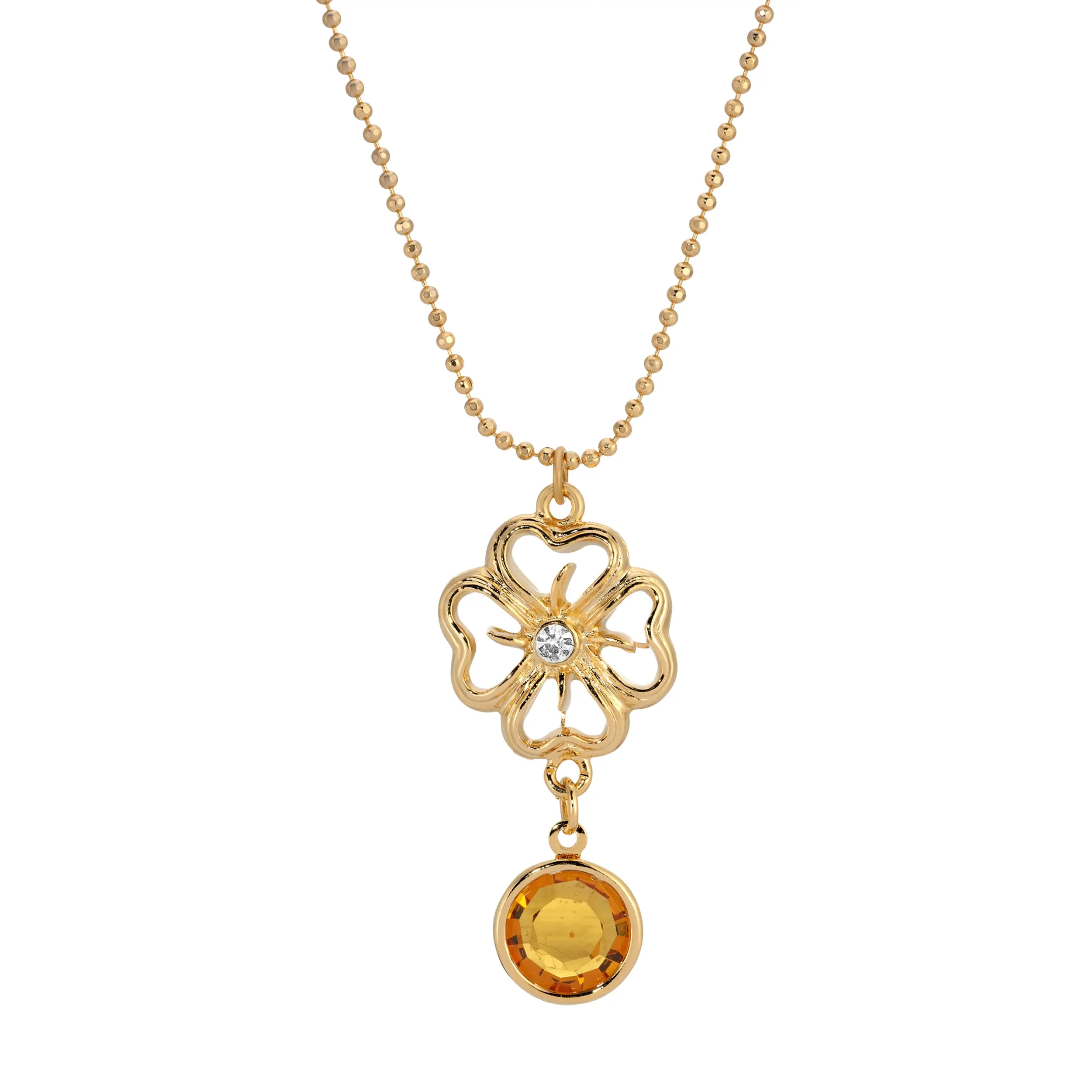 1928 Jewelry Topaz Channel Crystal Four-Leaf Clover Pendant Necklace 18"