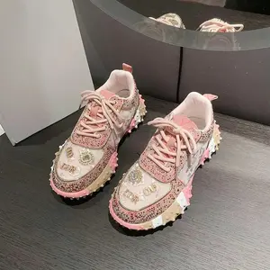 Women Casual Sneakers Luxury Designers Rhinestone Thick Bottoms Shoes Female Tennis Jogging Walking Shoe zapatillas de deporte