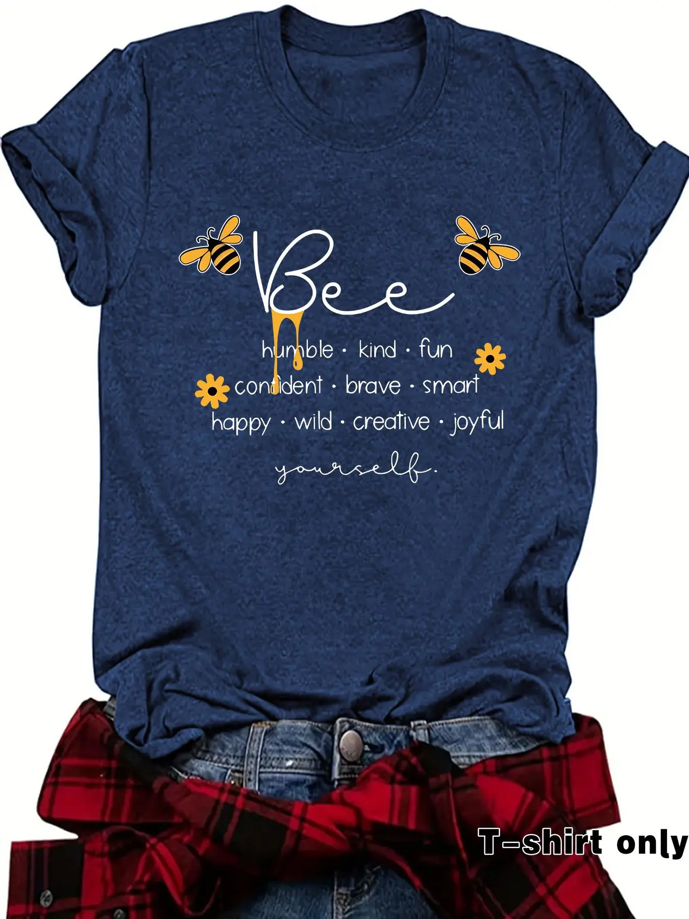 Women's Bee Print Round Neck Fit Tee, Fashion Casual Crew Neck T-Shirt for Daily Holiday Vacation Outdoor Wear, Ladies Clothes for Spring, Top, Womenswear
