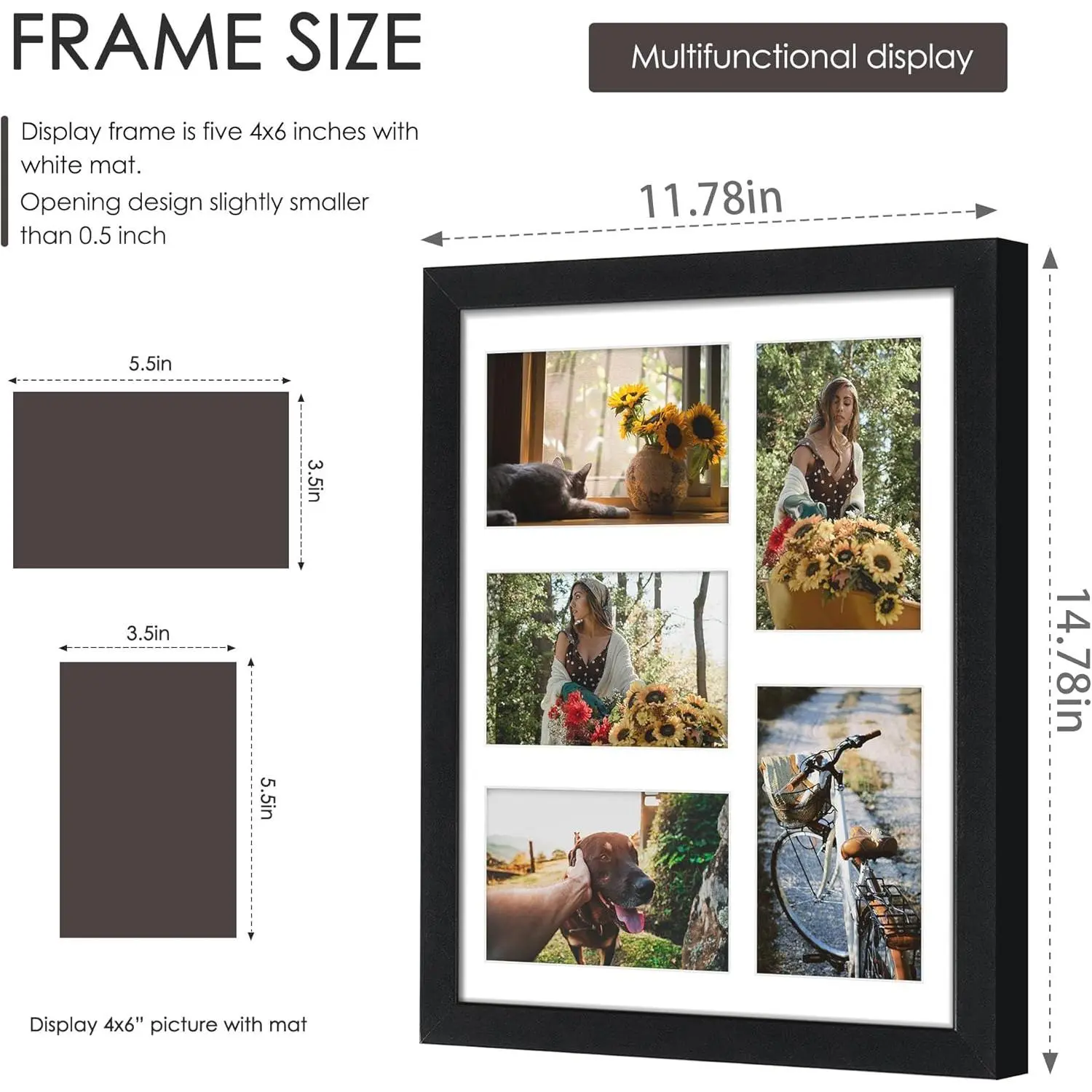 DUENPY 11x14 Collage Picture Frame, 4x6 Collage Picture Frame, Displays Five 4x6 inch Photos, or 11x14 (Without Mat) Wall Decor Wall Hanging or Tabletop, Black.