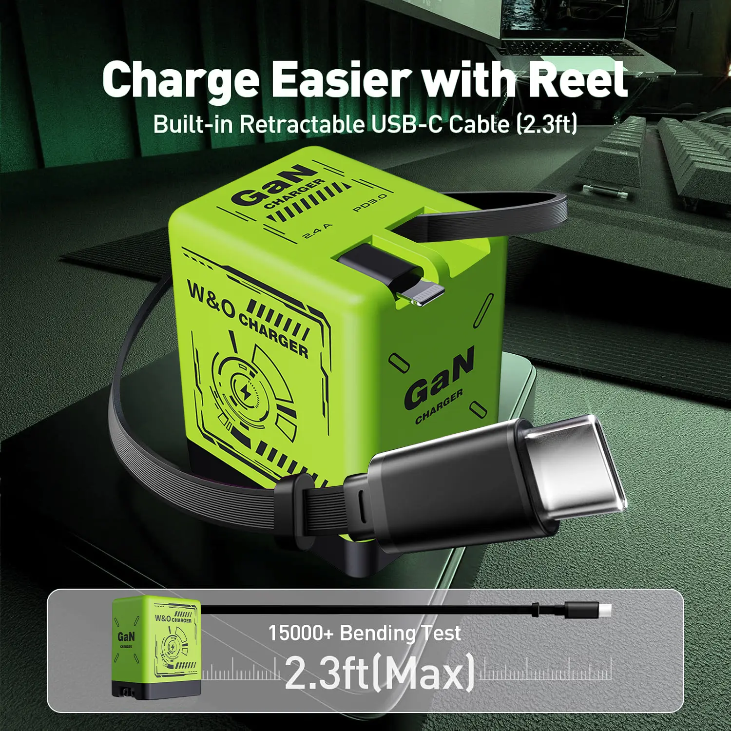 W&O Portable GaN Fast Charger Compatible with 120W, Compatible Cellphone Fast Charging Power Adapter, Block with Type-C & Lightning Cable,  Adapter iPhone Smartphone Electronic, Wall Charger , Travel & Home Essential, Folding Charging